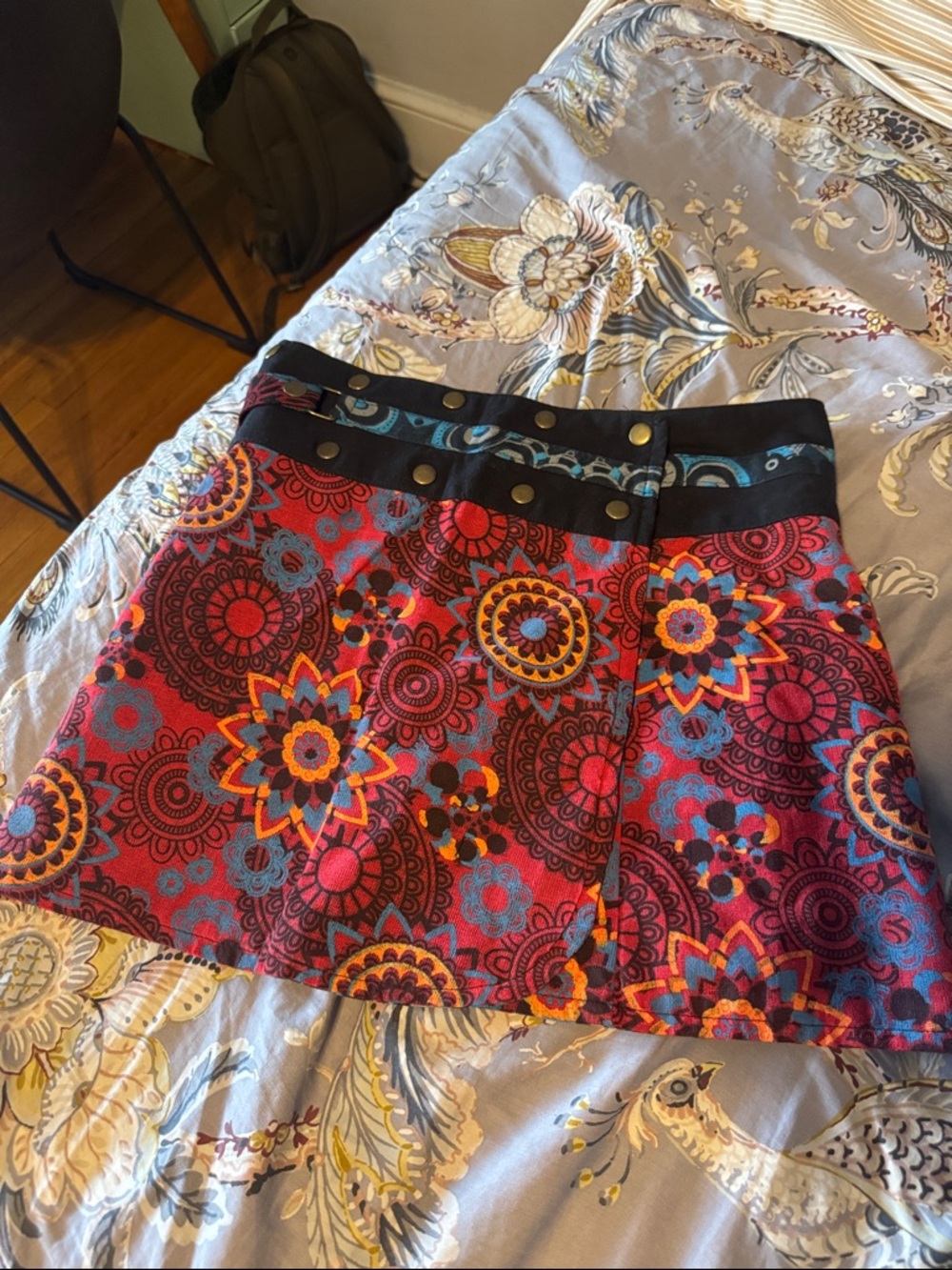 Double Sided Floral Mosaic Mini Skirt with Adjustable Waistband